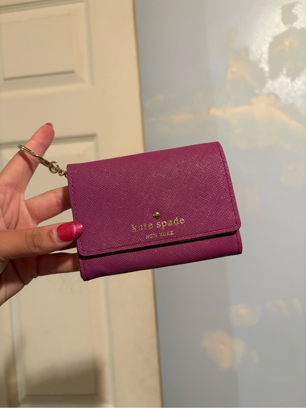 kate spade Small Fold Wallet with Keyring in Magenta